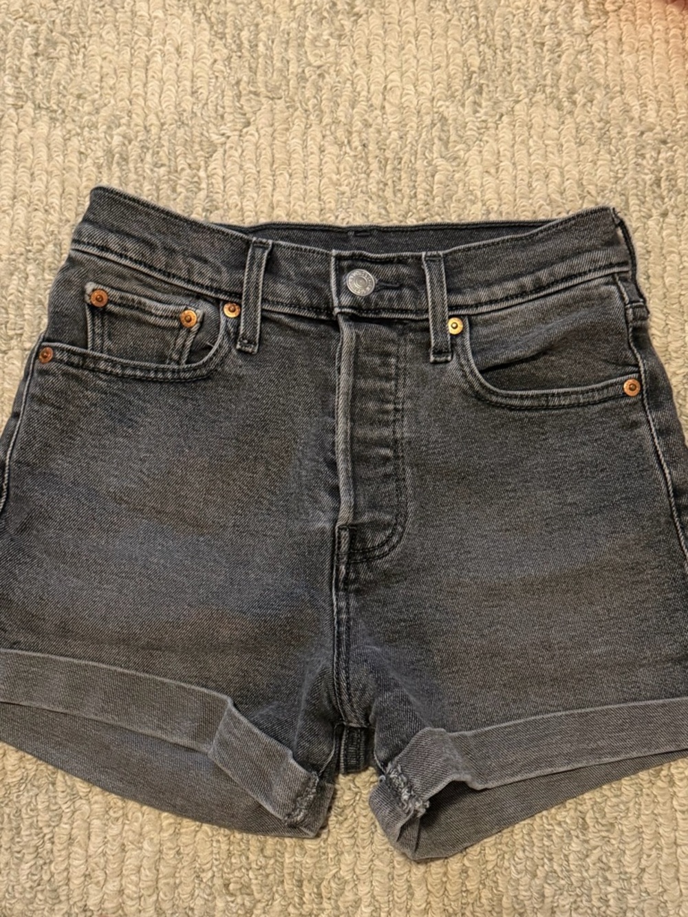 Levi's Black High-Rise Rolled Hem Denim Summer Shorts